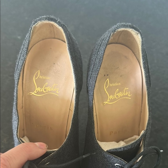 Louboutin Vintage Grey Peep-Toe Lace-Up Heels
